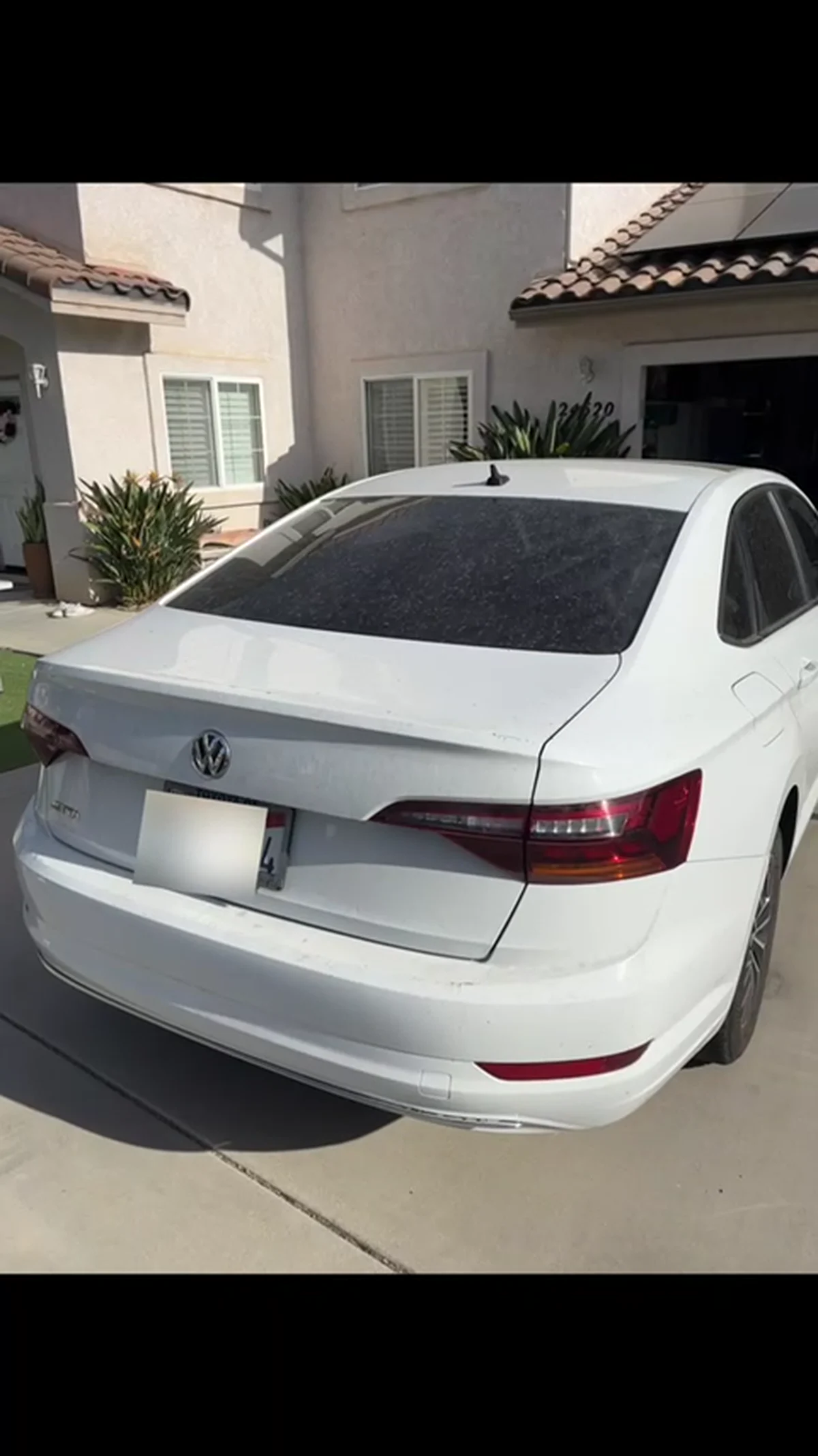 White Volkswagen rear before detailing with visible dust and road buildup